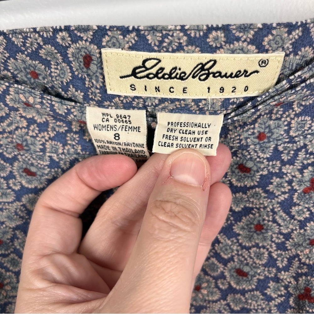 Eddie Bauer Blue Floral Print Rayon Maxi Wrap Skirt Boho Cottage Size 8 Vintage - Picture 7 of 9